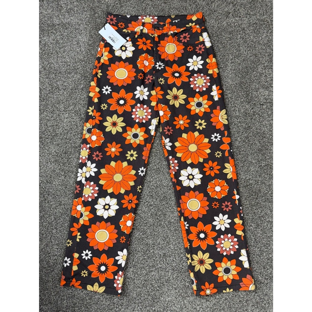 Madcap England Floral Trousers Women 28R Retro 60s Mod Daisy Wide Leg Hippie